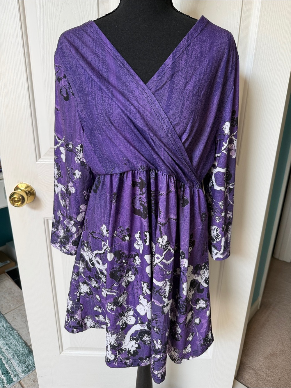 Purple Floral Wrap-Style Tunic